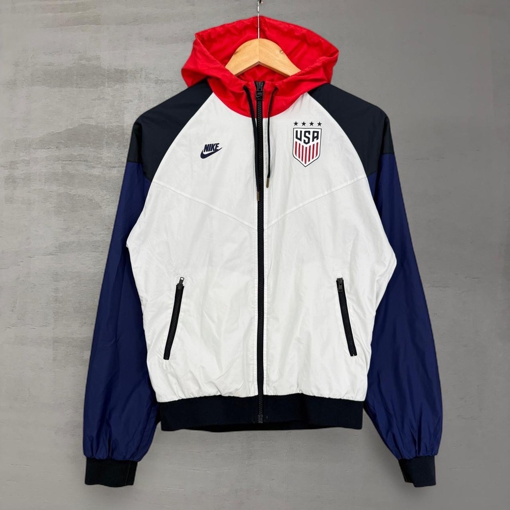 Nike USWNT Windrunner Jacket White Blue Red USA Soccer Hooded Women's Medium